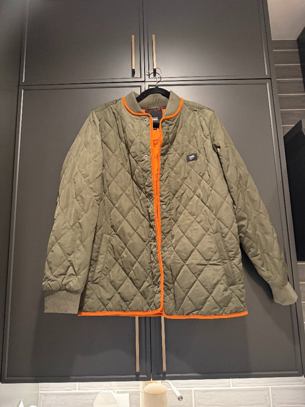 Vans Quilted Liner Jacket Olive Green Orange Trim XS